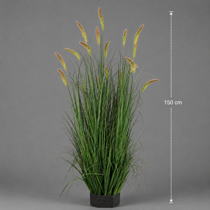Plante ornementale d'herbe à quenouilles artificielles, 150 cm, 17 tiges, herbe et oreilles incurvées, verte, sans pot