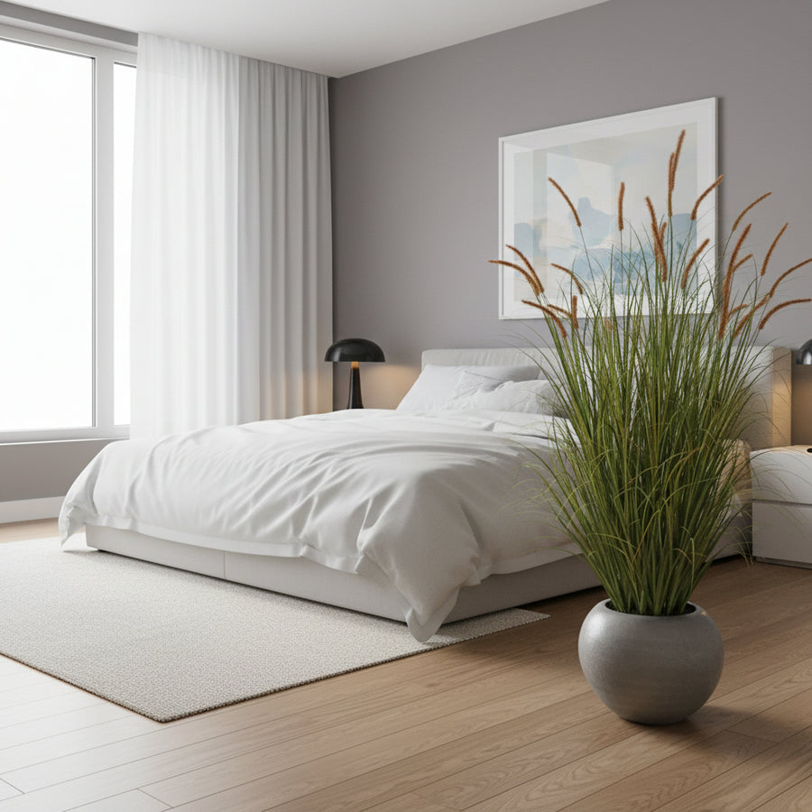 Plante ornementale de quenouilles artificielles, 150 cm, 26 tiges, herbe courbée et épices, vert foncé, sans pot