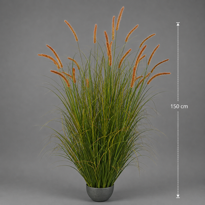 Plante ornementale de quenouilles artificielles, 150 cm, 26 tiges, herbe courbée et épices, vert foncé, sans pot