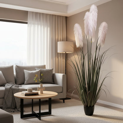 Plante ornementale artificielle, 200 cm, avec 4 brins, roseau et herbe, vert et gris, sans pot