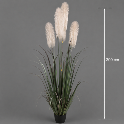 Plante ornementale artificielle, 200 cm, avec 4 brins, roseau et herbe, vert et gris, sans pot
