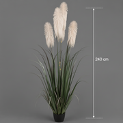 Herbe ornementale artificielle, 240 cm, avec 5 brins, roseau et herbe, vert et gris, sans pot