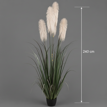Herbe ornementale artificielle, 240 cm, avec 5 brins, roseau et herbe, vert et gris, sans pot