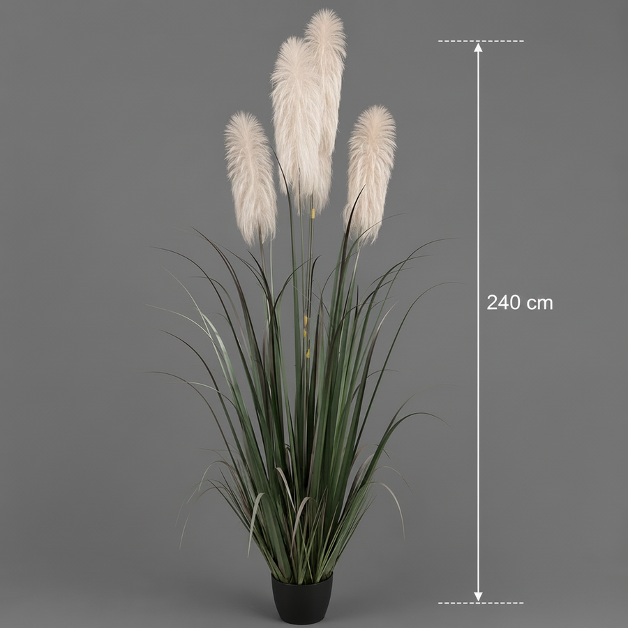 Herbe ornementale artificielle, 240 cm, avec 5 brins, roseau et herbe, vert et gris, sans pot