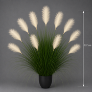 Plante de gazon ornemental artificiel, 137 cm, 11 tiges, roseau et herbe, vert clair et blanc, sans pot