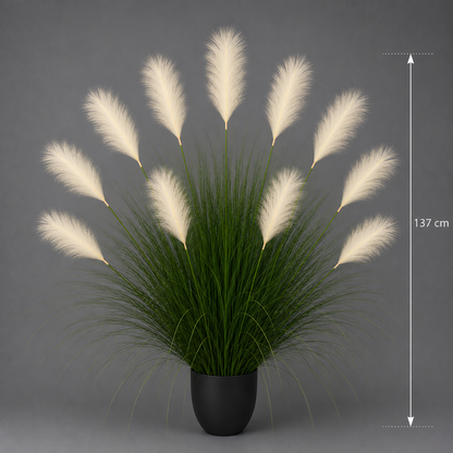 Plante de gazon ornemental artificiel, 137 cm, 11 tiges, roseau et herbe, vert clair et blanc, sans pot