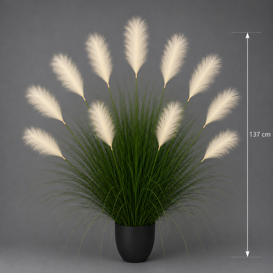 Plante de gazon ornemental artificiel, 137 cm, 11 tiges, roseau et herbe, vert clair et blanc, sans pot
