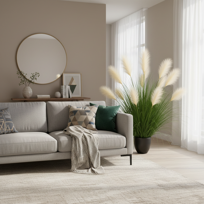 Aranjament în ghiveci, 9 tulpini, 110 cm, Stuf, Plastic si Material textil, Verde