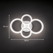 Lustre LED avec télécommande BETTY 43W, 4 Cercles, Lumière Froide/Chaude/Neutre, Dimmable, Blanc
