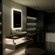 Miroir LED rectangulaire, 60x80cm, capteur ELANCEE MotionGlow Marcello, système anti-buée, horloge et thermomètre, intensité variable