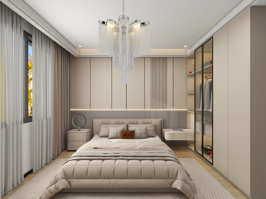 Lustre B8000/4CH, 4xE14, diamètre 43 cm, hauteur 68 cm, IP20, argent, fer, aluminium, ampoules non incluses