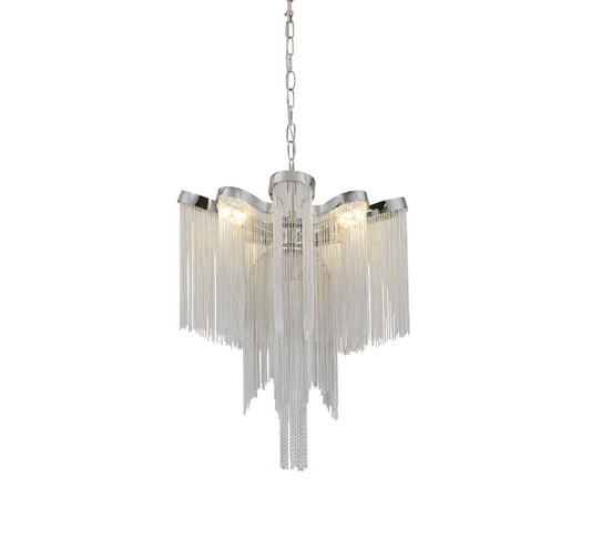 Lustre B8000/4CH, 4xE14, diamètre 43 cm, hauteur 68 cm, IP20, argent, fer, aluminium, ampoules non incluses