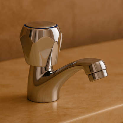 Robinet de salle de bain avec montage sur lavabo, eau froide, monocommande, chrome brillant