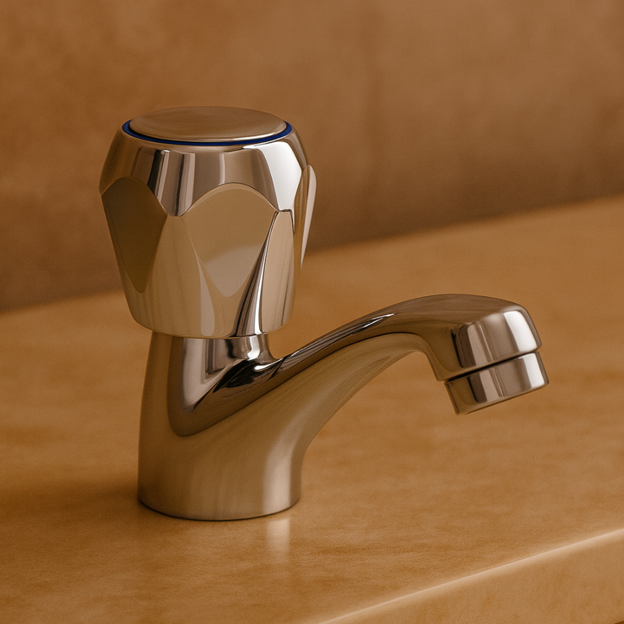 Robinet de salle de bain avec montage sur lavabo, eau froide, monocommande, chrome brillant