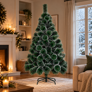MONTIA Sapin Artificiel, 180 cm, 220 Pointes, Support en Métal, Aiguilles Vertes avec Pointes Blanches