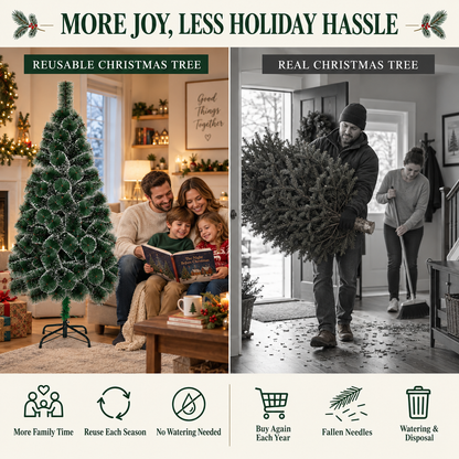 MONTIA Sapin Artificiel, 180 cm, 220 Pointes, Support en Métal, Aiguilles Vertes avec Pointes Blanches
