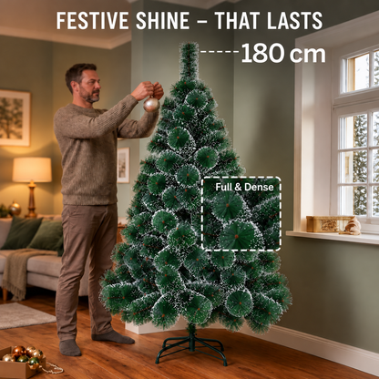 MONTIA Sapin Artificiel, 180 cm, 220 Pointes, Support en Métal, Aiguilles Vertes avec Pointes Blanches