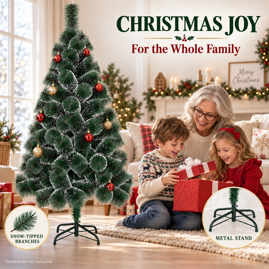 MONTIA Sapin Artificiel, 180 cm, 220 Pointes, Support en Métal, Aiguilles Vertes avec Pointes Blanches