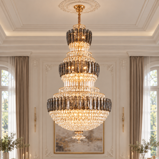 VELIOR Regalis Lustre en cristal 29xE14, D80 cm, Doré, Hauteur réglable, Métal et Cristal