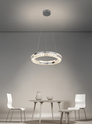 Lustre LED CC23007/500CH, diamètre 50 cm, hauteur 120 cm, IP20, lumière froide/neutre/chaude, variable, argent, cristal, acier