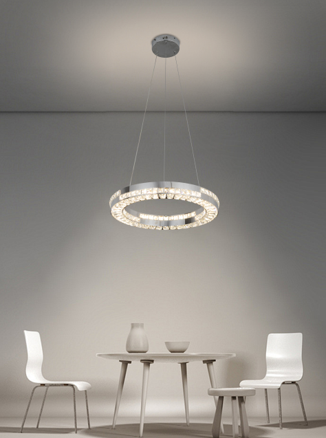 Lustre LED CC23007/500CH, diamètre 50 cm, hauteur 120 cm, IP20, lumière froide/neutre/chaude, variable, argent, cristal, acier