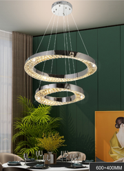 Lustre LED CC31212/60X40CH, diamètre 40+60 cm, hauteur 120 cm, IP20, lumière froide/neutre/chaude, variable, argent, cristal, acier