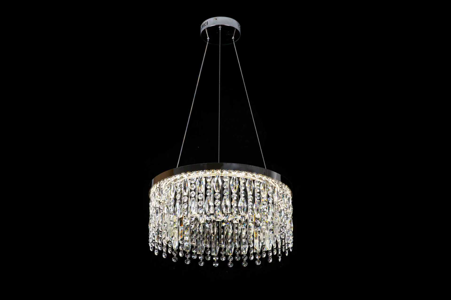 Lustre LED CC41003/500CH, diamètre 50 cm, hauteur 120 cm, IP20, lumière froide/neutre/chaude, variable, argent, cristal, acier