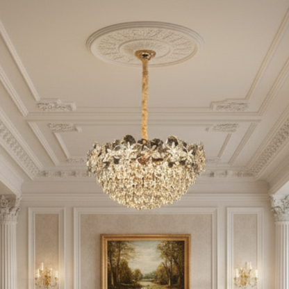 Lustre en cristal JARDIN Eleganza 9xE14, diamètre 50 cm, hauteur 30 cm, or brillant, hauteur réglable, design élégant