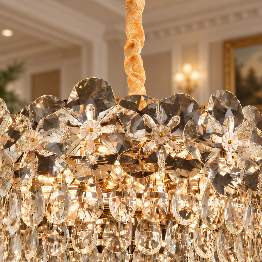 Lustre en cristal JARDIN Eleganza 9xE14, diamètre 50 cm, hauteur 30 cm, or brillant, hauteur réglable, design élégant