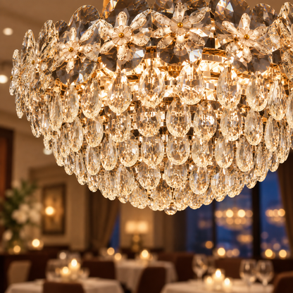 Lustre en cristal JARDIN Eleganza 9xE14, diamètre 50 cm, hauteur 30 cm, or brillant, hauteur réglable, design élégant