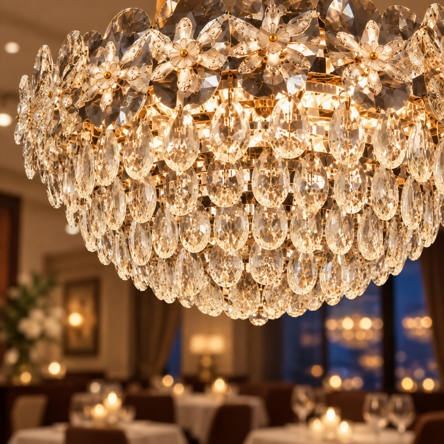 Lustre en cristal JARDIN Eleganza 9xE14, diamètre 50 cm, hauteur 30 cm, or brillant, hauteur réglable, design élégant