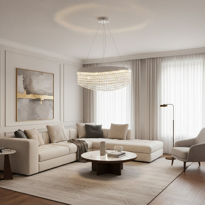 Lustre en Cristal VOLNA Elegance, 102W, D50cm, Lumière Chaude/Neutre/Froide, Blanc, Métal et Cristal
