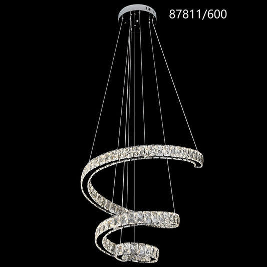 Lustre LED CC87811/600CH, diamètre 60 cm, hauteur 120 cm, IP20, lumière froide/neutre/chaude, variable, argent, cristal, acier