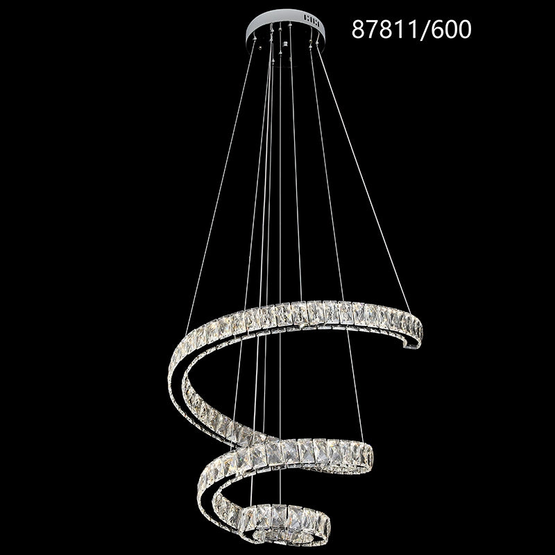 Lustre LED CC87811/600CH, diamètre 60 cm, hauteur 120 cm, IP20, lumière froide/neutre/chaude, variable, argent, cristal, acier
