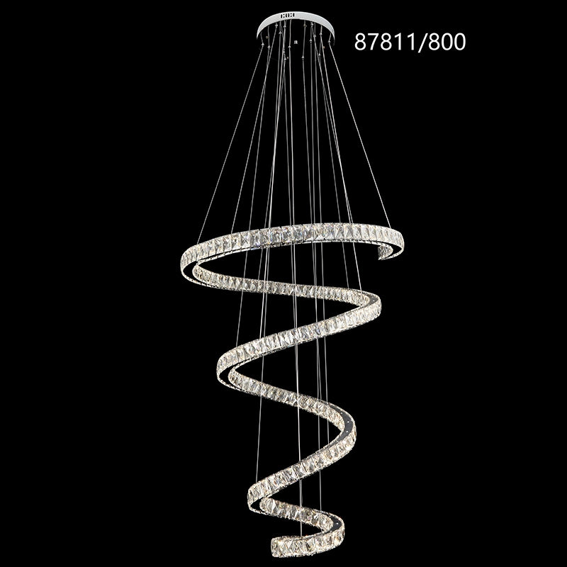 Lustre LED CC87811/800CH, diamètre 80 cm, hauteur 150 cm, IP20, lumière froide/neutre/chaude, variable, argent, cristal, acier