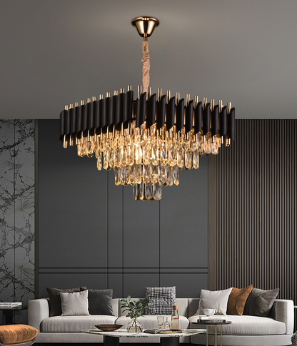 Lustre Cristal VERSAILLES Nobile 5xE14, Diamètre 48cm, Hauteur 35cm Ajustable, IP20, Or, Noir, Métal, Cristal, Ampoules Non Comprises