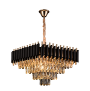 Lustre Cristal VERSAILLES Nobile 5xE14, Diamètre 48cm, Hauteur 35cm Ajustable, IP20, Or, Noir, Métal, Cristal, Ampoules Non Comprises
