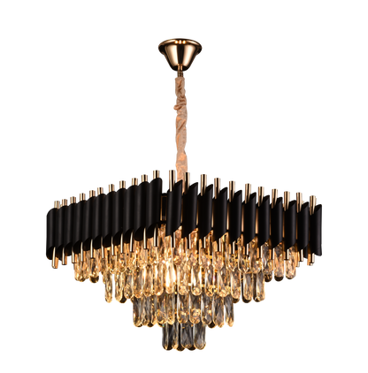 Lustre Cristal VERSAILLES Nobile 5xE14, Diamètre 48cm, Hauteur 35cm Ajustable, IP20, Or, Noir, Métal, Cristal, Ampoules Non Comprises