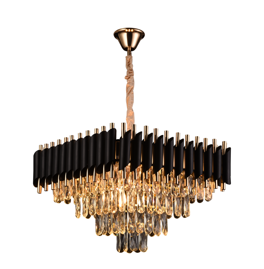 Lustre Cristal VERSAILLES Nobile 5xE14, Diamètre 48cm, Hauteur 35cm Ajustable, IP20, Or, Noir, Métal, Cristal, Ampoules Non Comprises