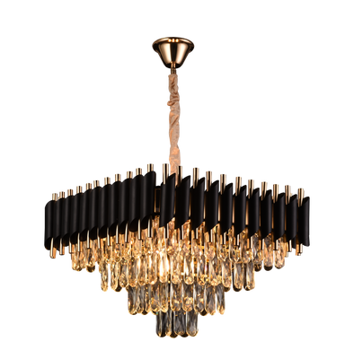 Lustre Cristal VERSAILLES Nobile 5xE14, Diamètre 48cm, Hauteur 35cm Ajustable, IP20, Or, Noir, Métal, Cristal, Ampoules Non Comprises