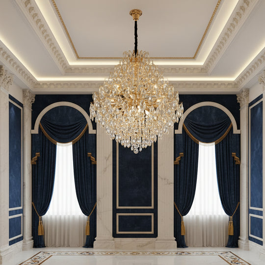 KONIG Supremo Crystal Lustre, 24xE14, D100 cm, Doré, Hauteur réglable, Métal et Cristal