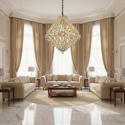 KONIG Grande Lustre en Cristal, 32xE14, D120 cm, Doré, Hauteur réglable, Métal et Cristal
