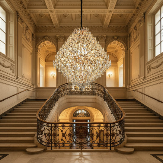 KONIG Grande Lustre en Cristal, 32xE14, D120 cm, Doré, Hauteur réglable, Métal et Cristal
