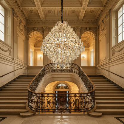 KONIG Grande Lustre en Cristal, 32xE14, D120 cm, Doré, Hauteur réglable, Métal et Cristal
