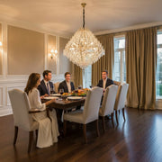 KONIG Grande Lustre en Cristal, 32xE14, D120 cm, Doré, Hauteur réglable, Métal et Cristal
