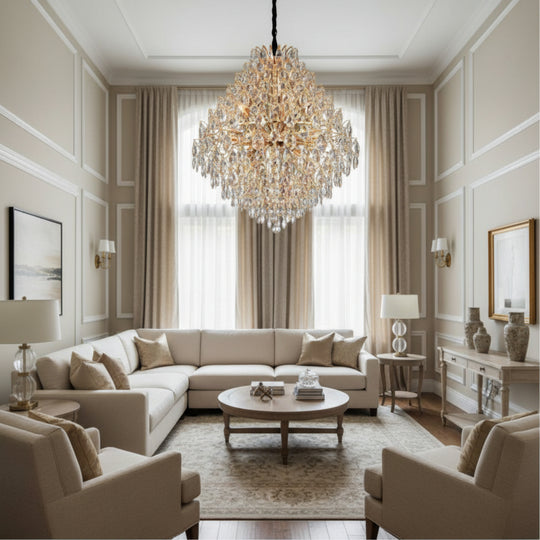 KONIG Regalis Lustre en Cristal, 15xE14, D80 cm, Doré, Hauteur réglable, Métal et Cristal
