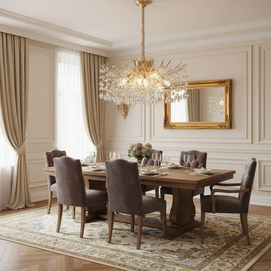 PROWES Regalis Lustre en Cristal, 14xE14, D80 cm, Or, Hauteur réglable, Métal et Cristal
