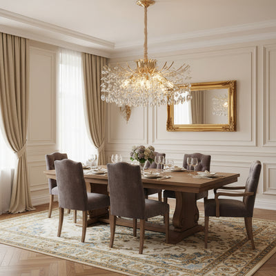 PROWES Regalis Lustre en Cristal, 14xE14, D80 cm, Or, Hauteur réglable, Métal et Cristal