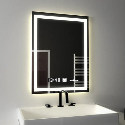 Miroir LED rectangulaire, 45x60 cm, Verite MotionGlow Marcello, système anti-buée, horloge et thermomètre, intensité variable