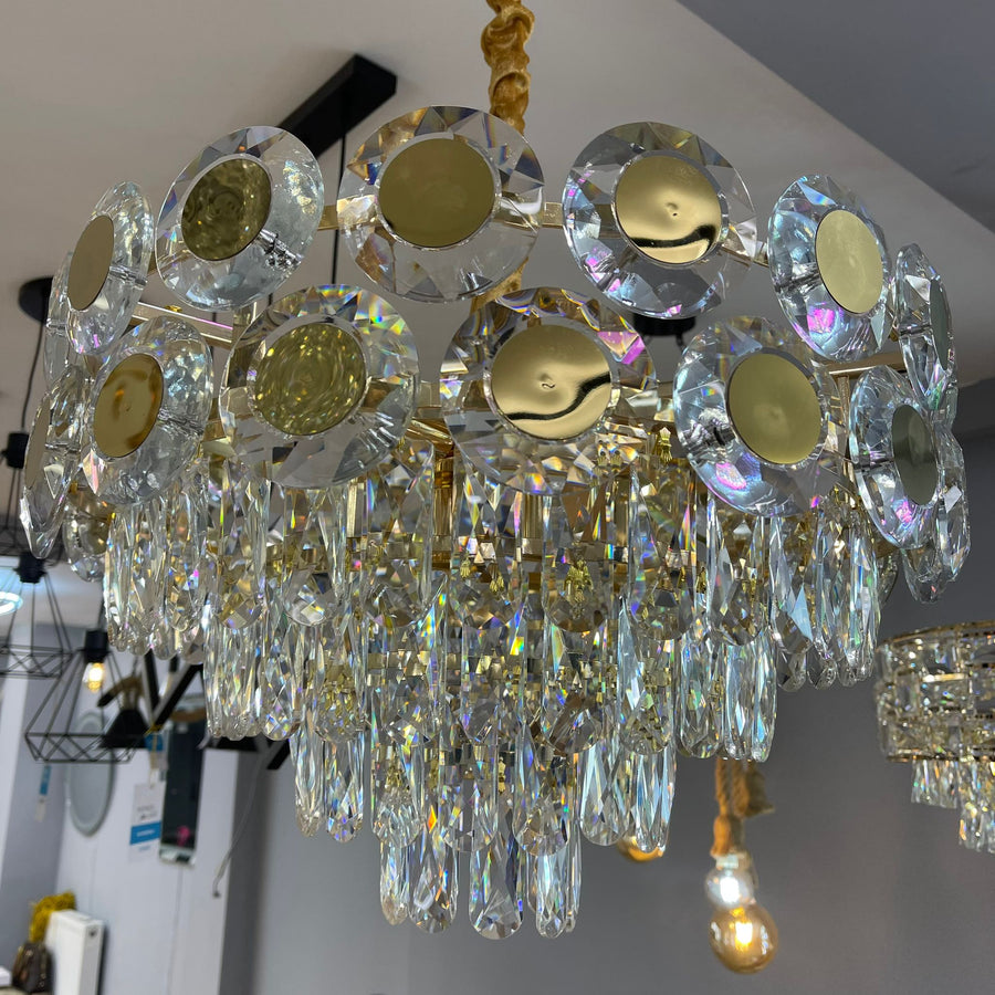 Lustre MUKE 8*E27, Métal et Cristal, Doré
